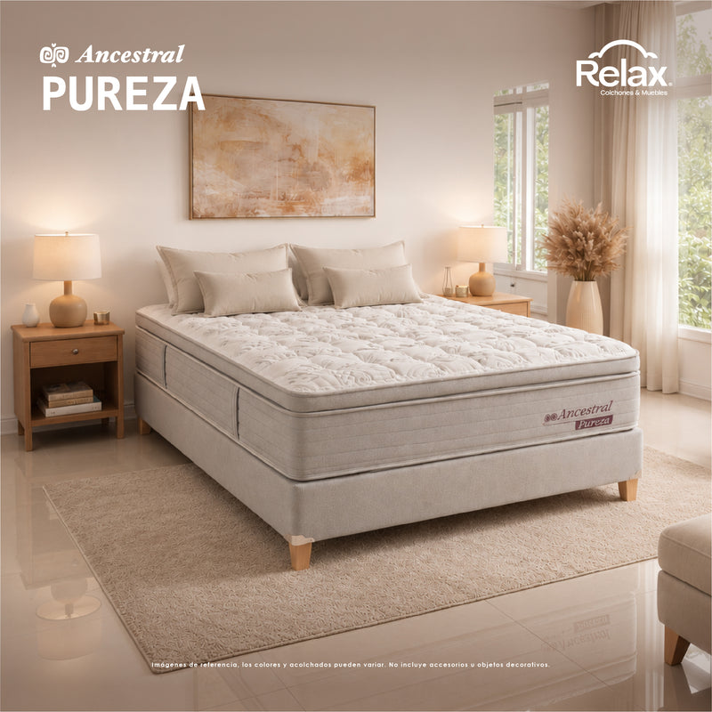 Combo Colchón Ancestral Pureza - Resortado Pocket - Firmeza Suave - Pillow Top Superior - Altura 36 cm