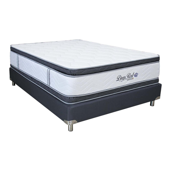 Colchón Resortado Deep Rest King 200x200 Doble Pillow. Incluye base cama Premium tela banda, Protector de colchón y Obsequio