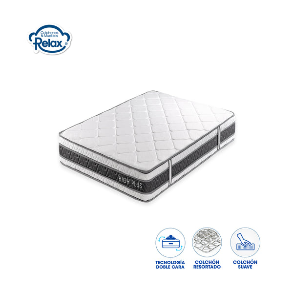 Colchón Relax Tamaño Doble High Plus Resortado Intermedio 140x190x24cm.