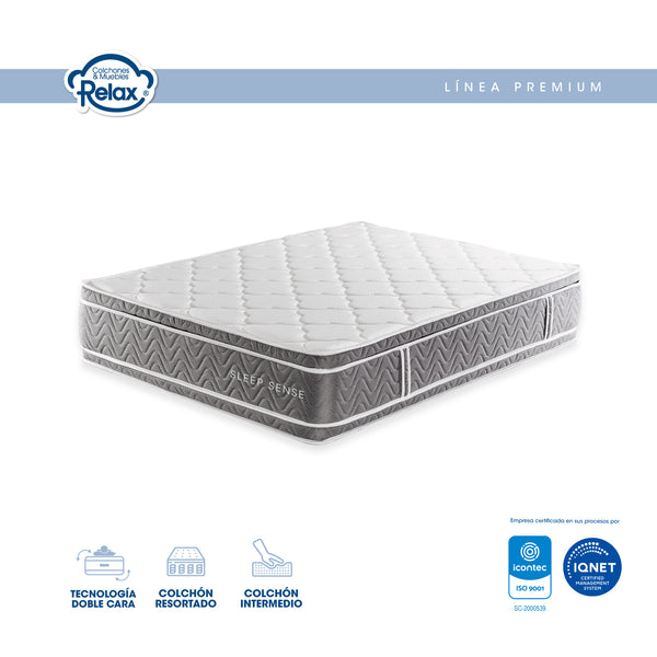 Colchon Sleep Sense King 200x200x35cm Firmeza intermedia Confortable Espuma Soft Dream Resortado Tela Con Tratamiento Hipoalergénico Altura Premium