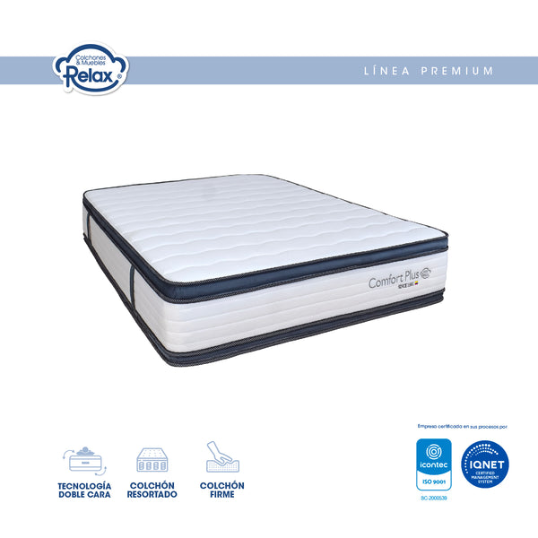 Colchón Relax Extra Firme Confort Plus Con Pillow Top Tamaño Semidoble 120x190x26cm Sistema High Care