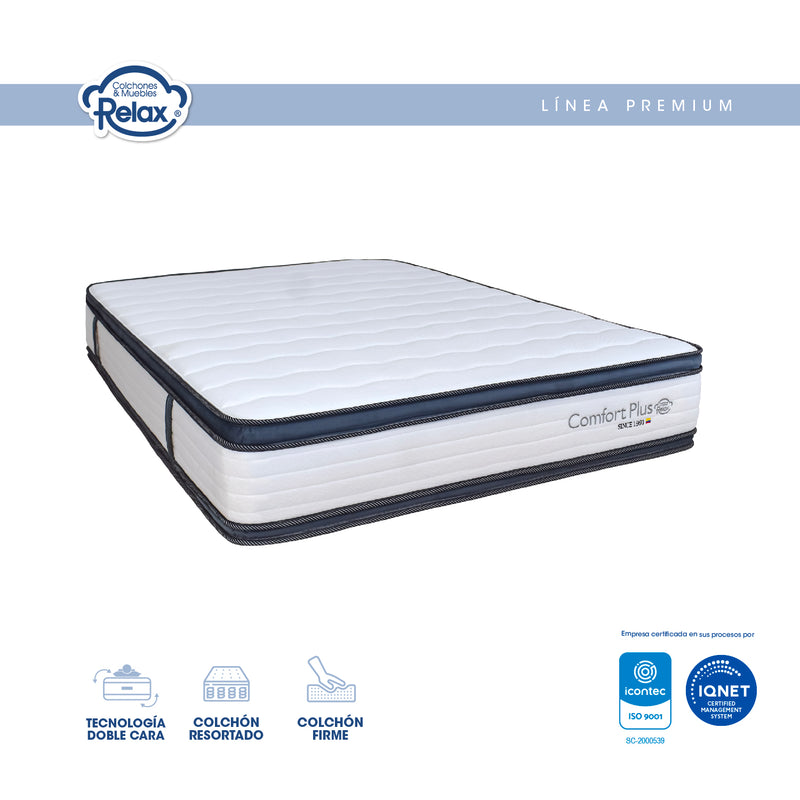 Colchón Confort Plus – Espuma – Pillow Top – Ortopédico – Doble Cara – Firme – Altura 26cm