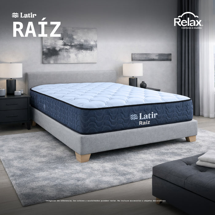 Combo Latir Raíz - Colchón + Base Cama Azul Premium - Espuma - Firme - Ortopédico - Altura 25cm