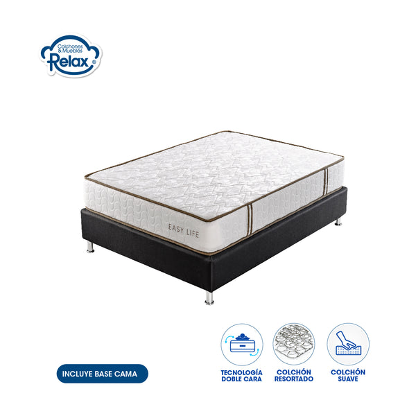 Combo Colchón con Base cama Relax Tamaño Semidoble 120x190 Easy Life Resortado Suave