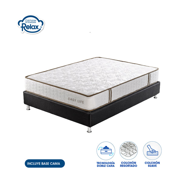 Combo Colchón con Base cama Relax Tamaño Doble 140x190 Easy Life Resortado Suave