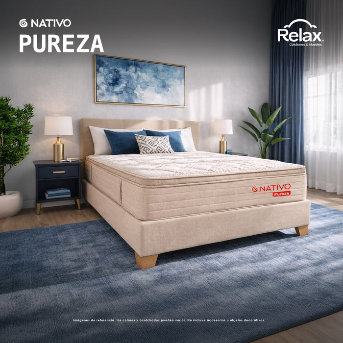 Combo Colchón Nativo Pureza - Resortado - Firmeza Media - Semi-ortopédico - Pillow Top Superior Altura 32cm - Incluye Base Cama