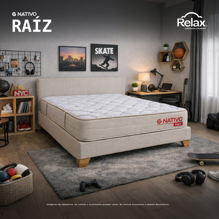Combo Colchón Nativo Raíz - Resortado - Firmeza Media - Semi-ortopédico - Altura 28cm - Incluye Base Cama
