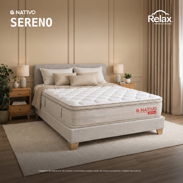 Combo Colchón Nativo Sereno - Resortado - Firmeza Media - Semi-ortopédico - Doble Pillow Top - Altura 38cm - Incluye Base Cama