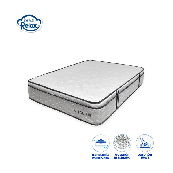 Colchón Relax Tamaño Semidoble Resortado Vital Air 120x190x24cm Firmeza Media- Suave Tela Santin Fresh