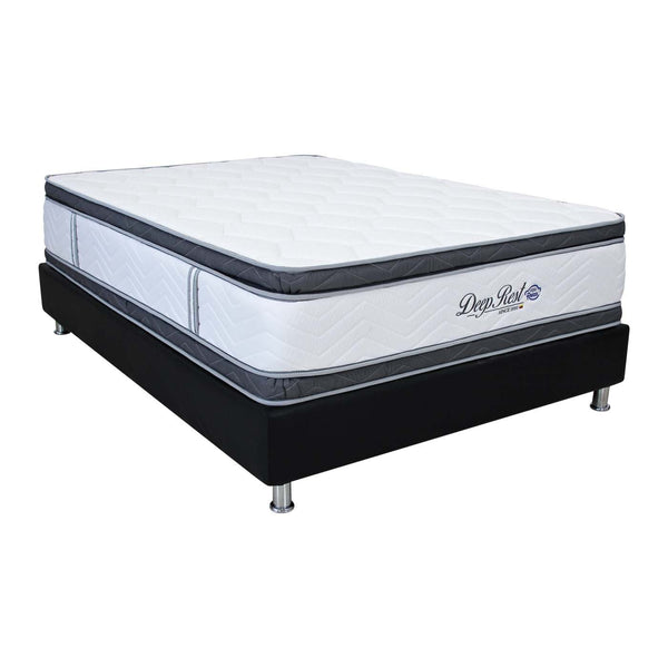 Colchón Resortado Deep Rest king 200x200 Doble Pillow. Incluye base cama premium eurocuero, Protector de colchón y Obsequio.