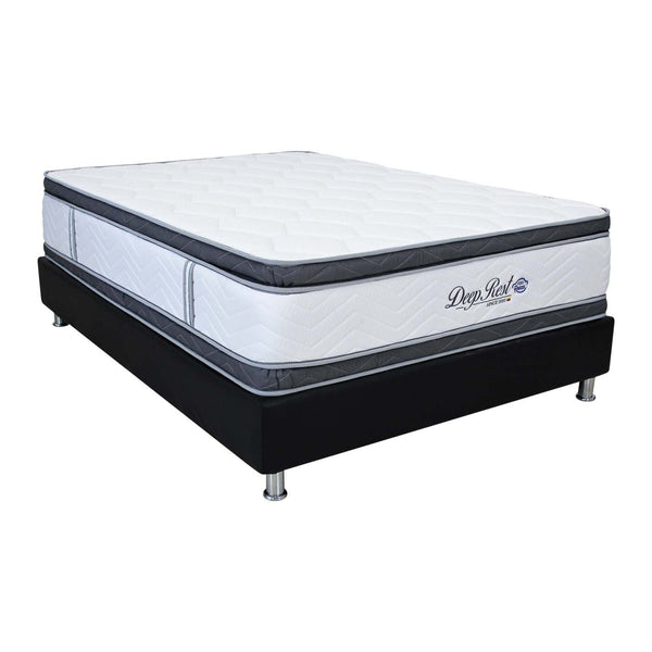 Colchón Resortado Deep Rest Queen 160x190 Doble Pillow. Incluye base cama premium eurocuero, Protector  para colchón y obsequio