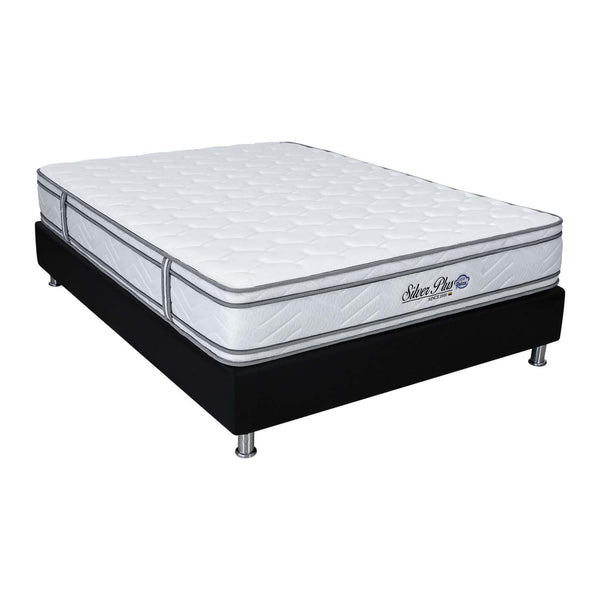 Colchón Silver Plus doble 140x190+ base cama premium eurocuero + protector + 2 almohadas gratis