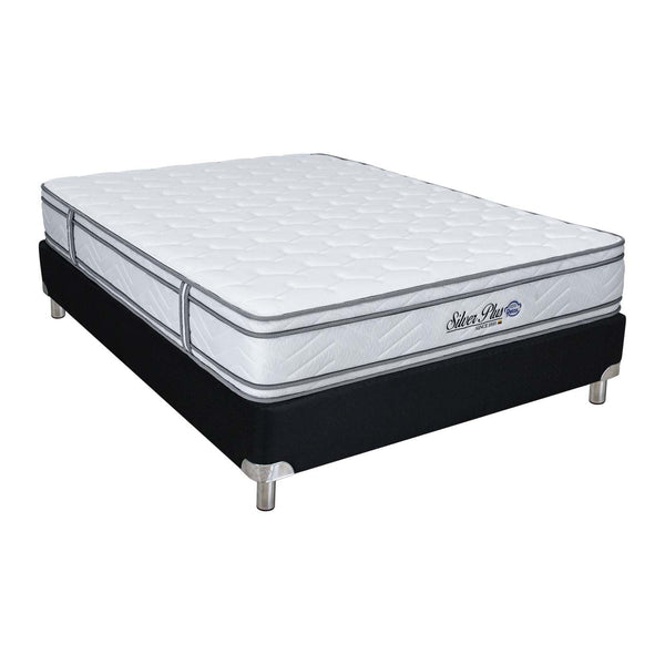 Colchón Silver Plus doble + base cama premium tela banda + protector + 2 almohadas