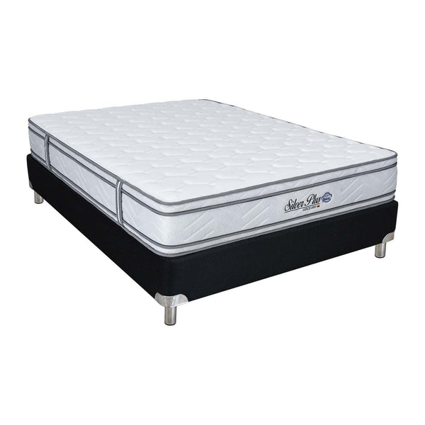 Colchón Silver Plus semidoble + base cama premium eurocuero + protector + 1 almohada